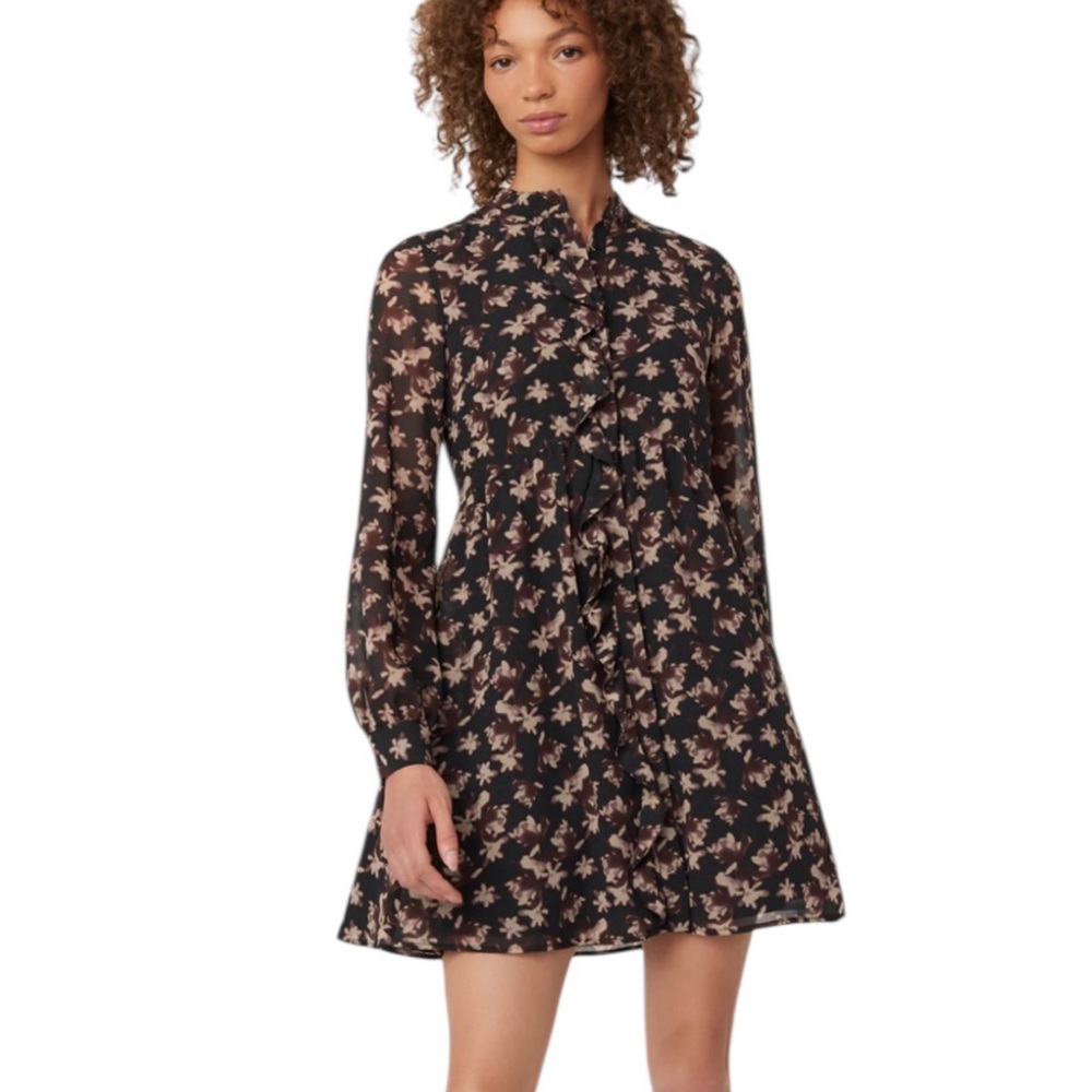 Frank & Oak Floral Chiffon Mini Dress Ruffle Long Sleeve NWT Small